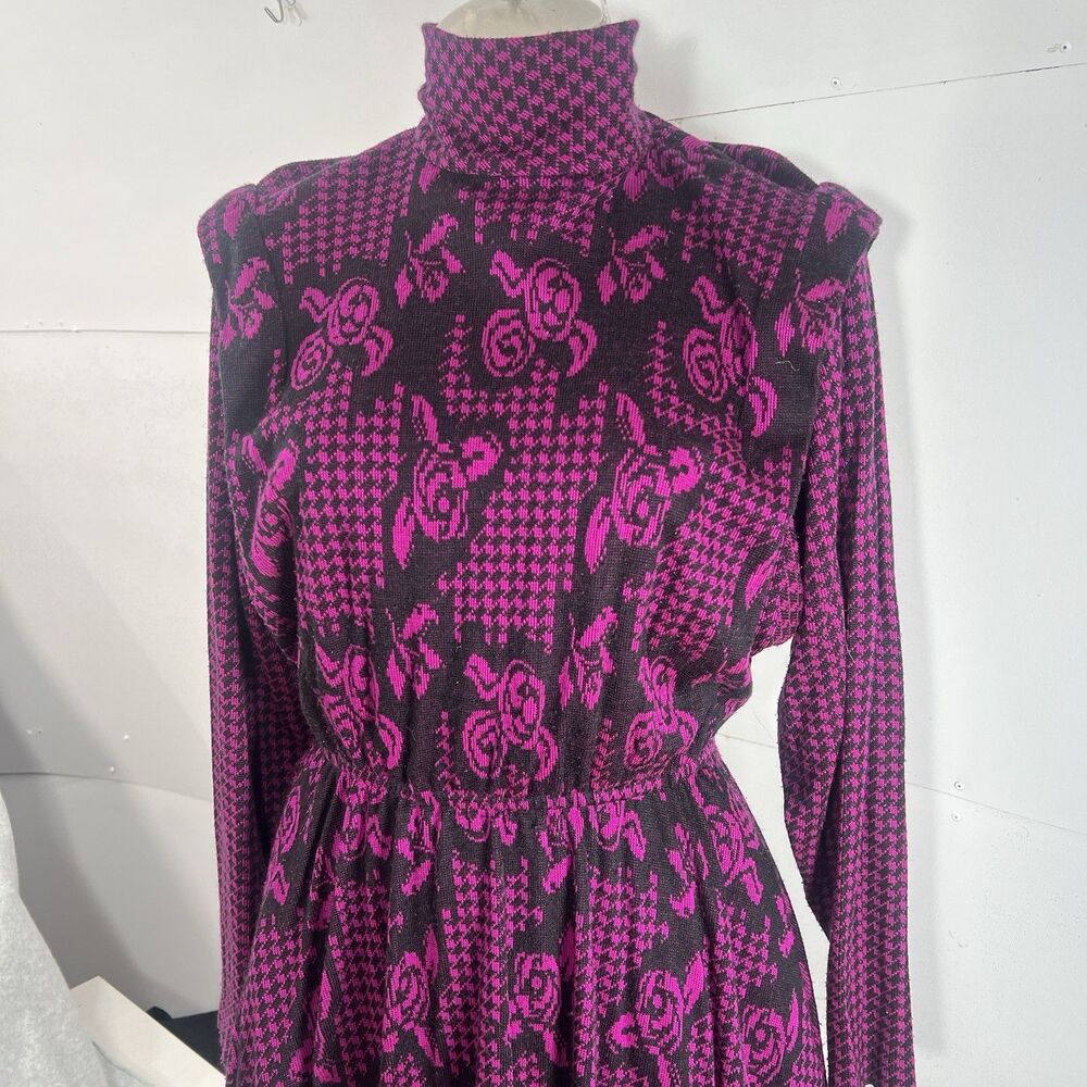 Vintage 1980s California Girl by Petrina Aberle floral houndstooth knit s/m*